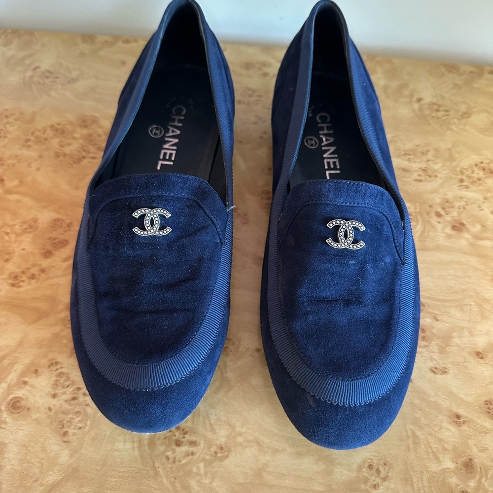 CHANEL Women's Deep Blue Suede Loafers